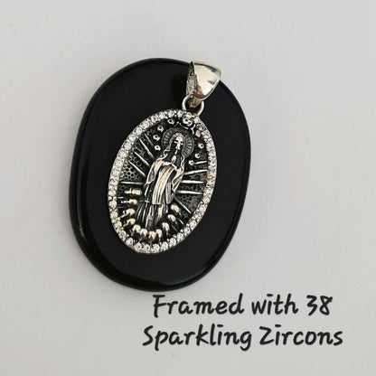 Sterling Silver La Santa Muerte Pendant: Gothic Zircon Skull Amulet