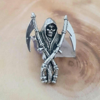 Gothic Grim Reaper Scythe skull necklace Santa Muerte necklace