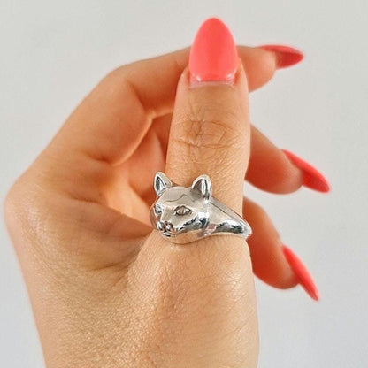 Handmade Sterling Silver Cat Ring: Anatomical Kitty Jewelry