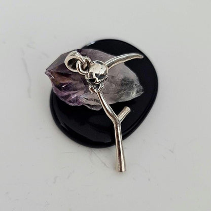 Grim Reaper Scythe Pendant: Sterling Silver Skull Necklace, Gothic La Muerte Talisman