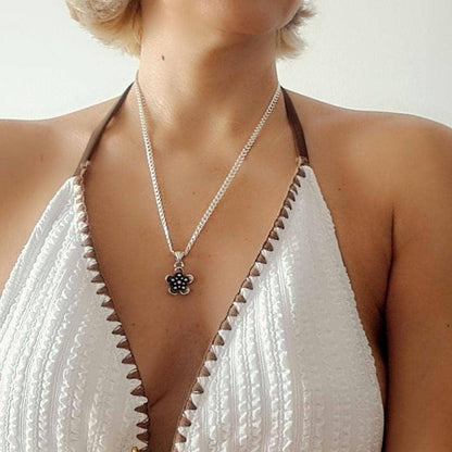 Oxidized Sterling Silver Flower Pendant: Vintage Floral Charm