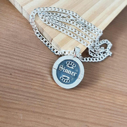 Sterling Silver Sinner Pendant: Gothic Unisex Jewelry
