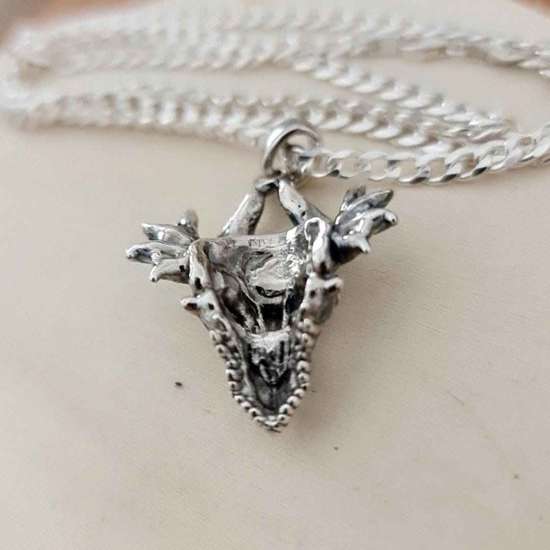 Handmade Sterling Silver Dragon Skull Pendant: Gothic Fantasy Jewelry