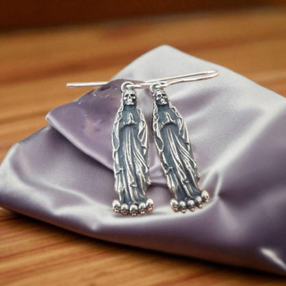 Santa Muerte Dangle Earrings Handmade 925 Sterling Silver - Beautifully Crafted Grim Reaper earrings