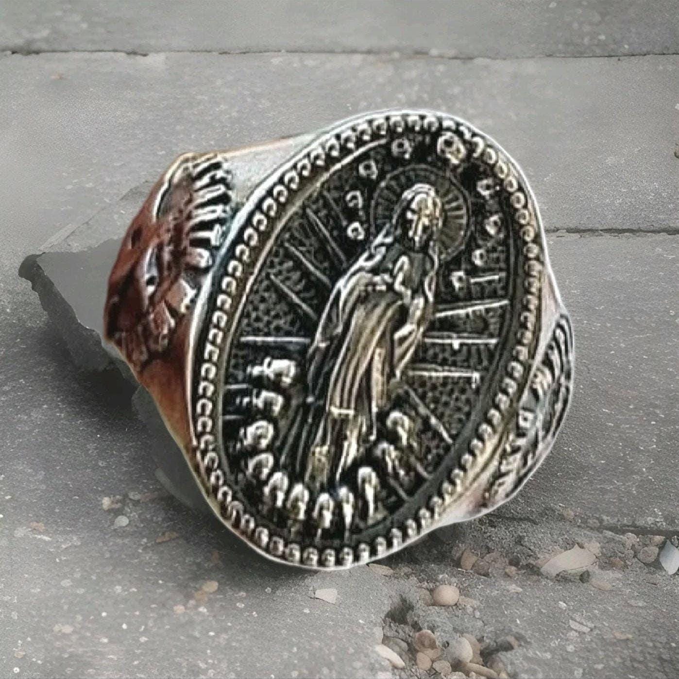 Handmade Santa Muerte Skull Ring: 925 Sterling Silver Gothic Jewelry