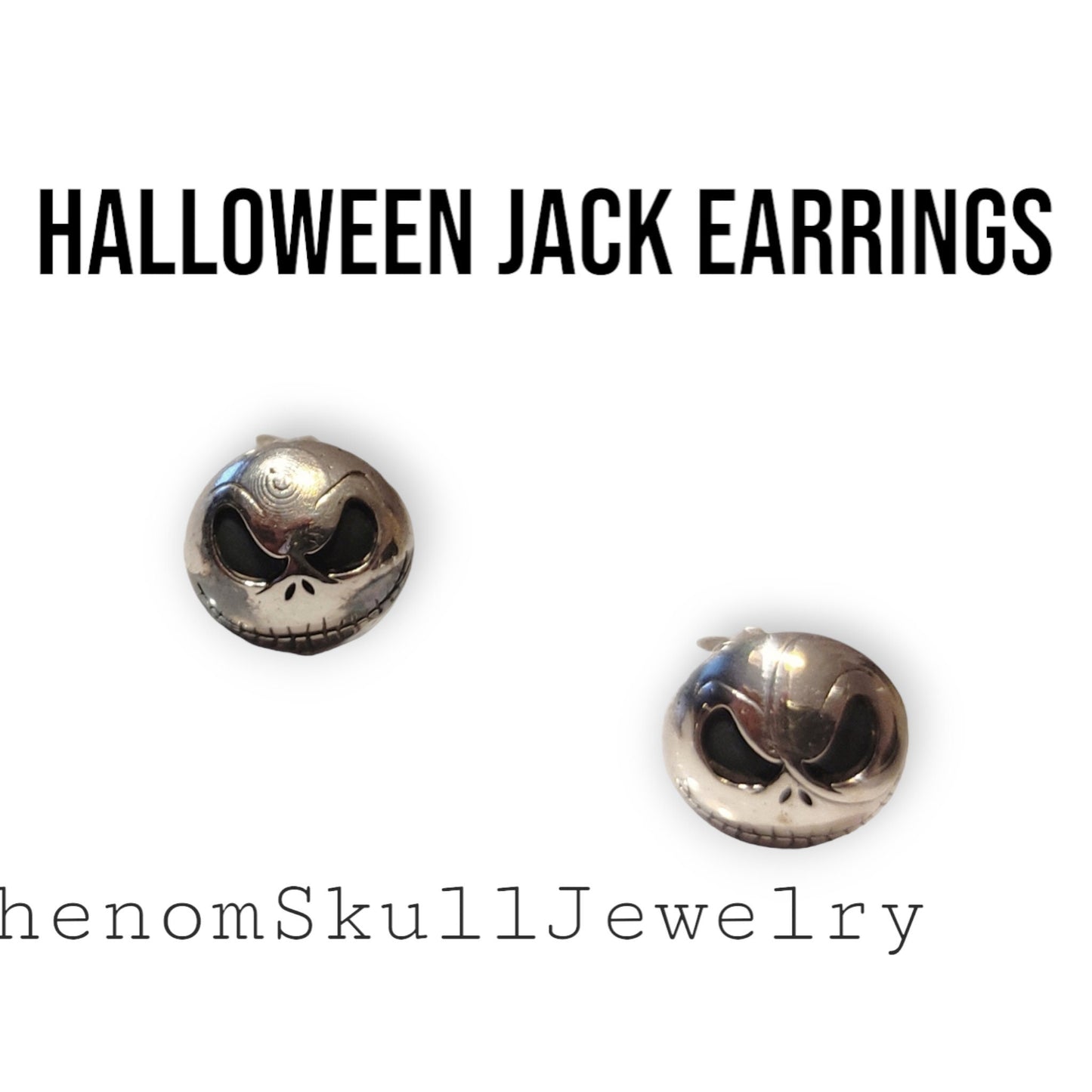 Handmade Sterling Silver Jack Skull Stud Earrings: Gothic Halloween Jewelry