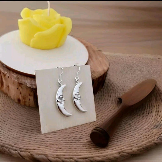 Sterling Silver Moon Face Earrings: Handmade Celestial Jewelry