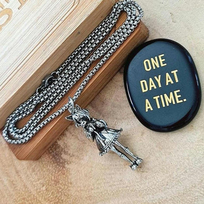 Anime Catgirl Necklace: Pewter Art Deco Pendant, Stainless Steel Chain