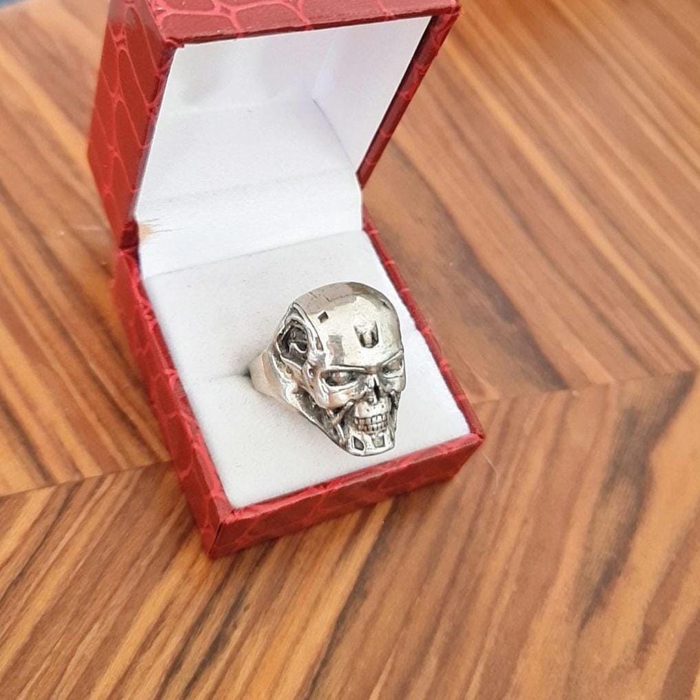 Handmade Sterling Silver T-800 Skull Ring: Terminator Fan Jewelry