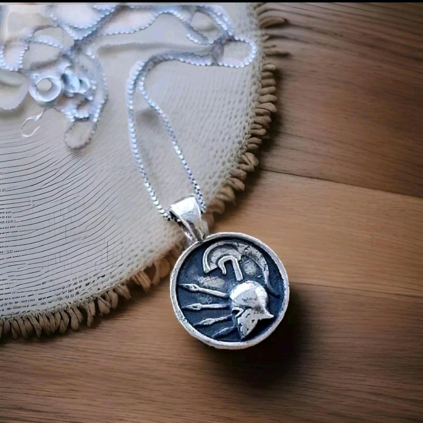 Spartan Warrior Helmet Pendant - Sterling Silver Greek Warrior Jewelry