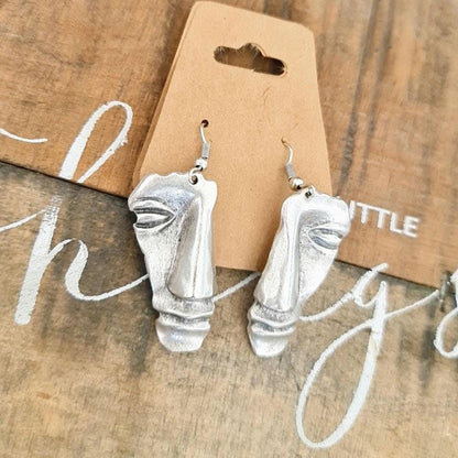 Abstract Face Dangle Earrings: Stainless Steel Modern Art Statement Piece