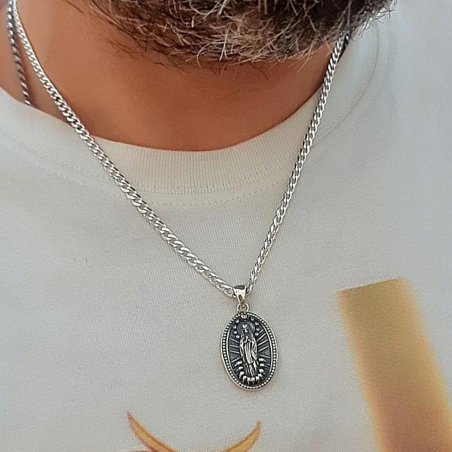 Handmade 925 Silver La Santa Muerte Pendant: Gothic Skull Jewelry