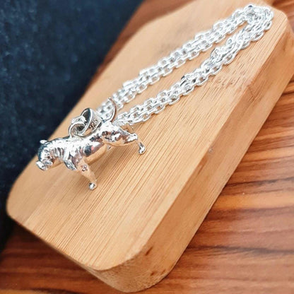 Handmade Silver Exotic Pitbull Dog Pendant: Unique Statement Jewelry