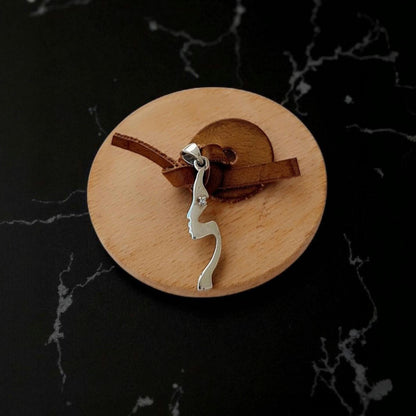 Abstract Face Pendant Sterling Silver Minimalist Modern Jewelry with Stone Eye