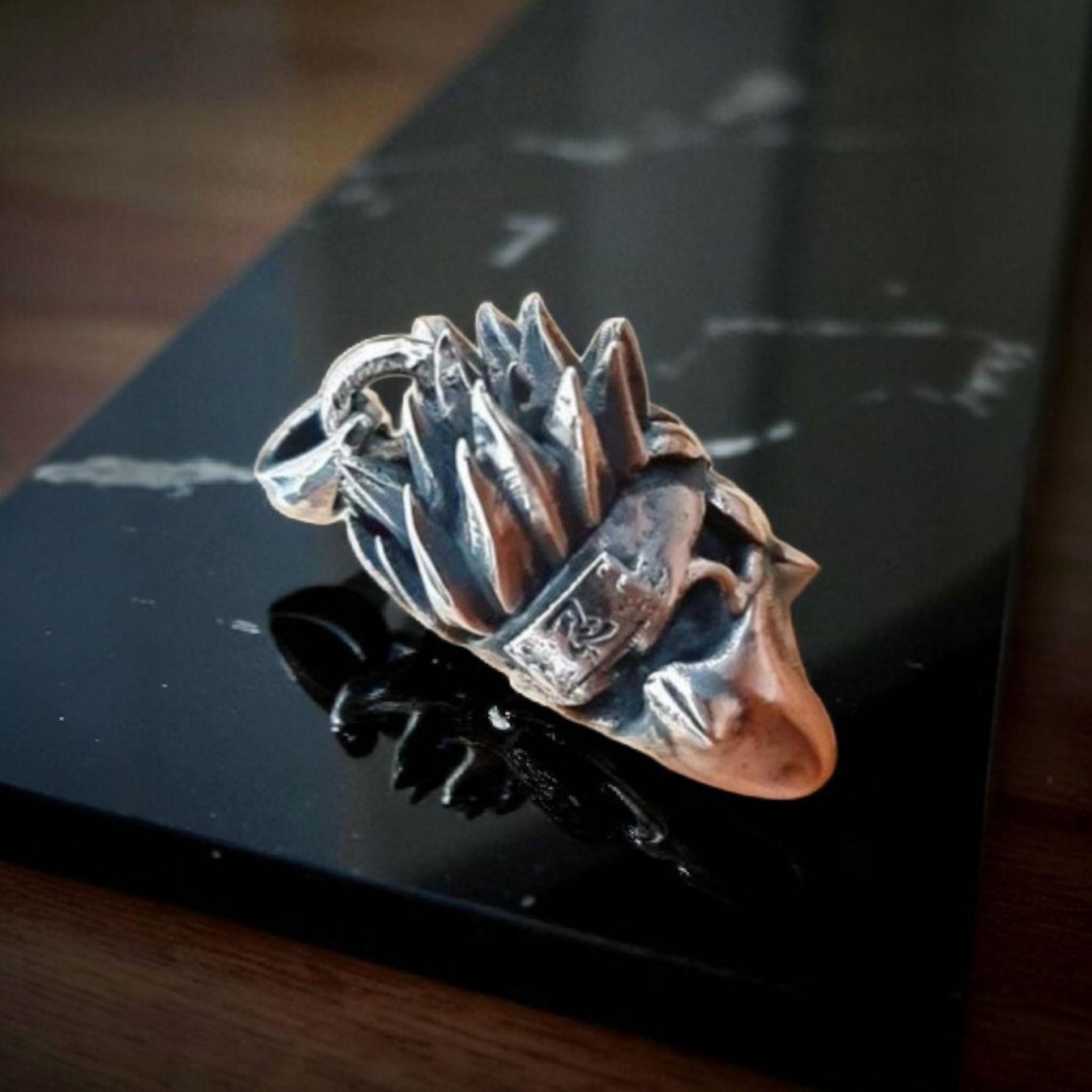 Japanese Masked Ninja Skull Pendant: 925 Sterling Silver Gothic Necklace