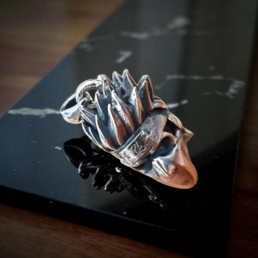 Japanese Masked Ninja Skull Pendant: 925 Sterling Silver Gothic Necklace