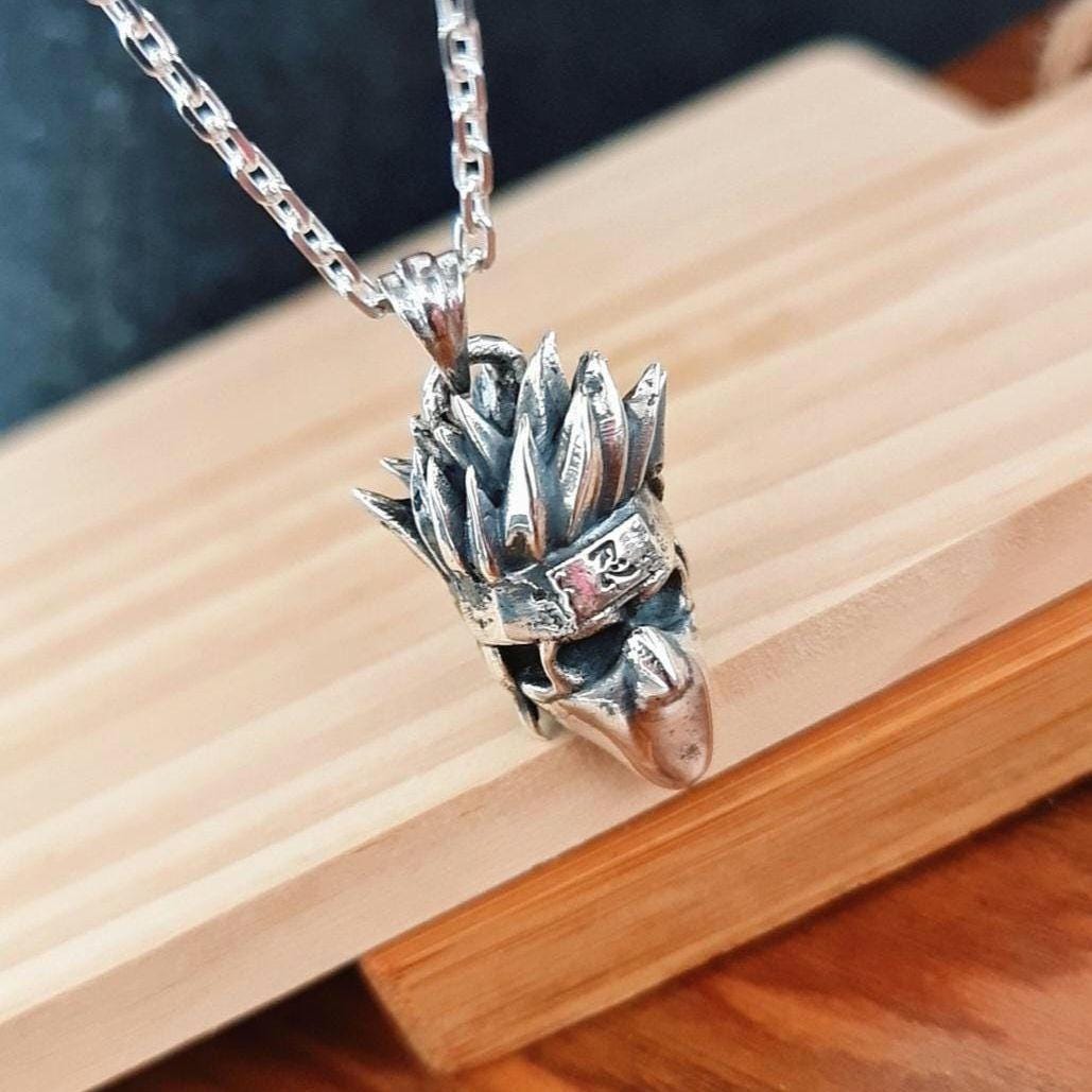 Japanese Masked Ninja Skull Pendant: 925 Sterling Silver Gothic Necklace