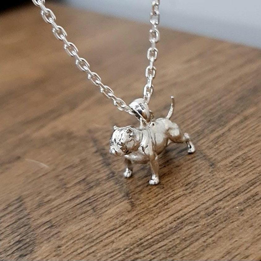 Handmade Silver Exotic Pitbull Dog Pendant: Unique Statement Jewelry