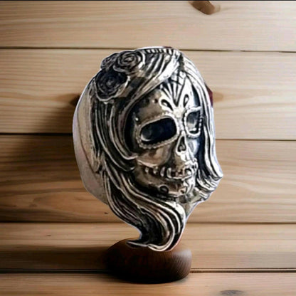 Day of the Dead Girl Skull Ring - Vintage  Sterling Silver - Celebrate Life & Death - Statement Ring    "amuleto de plata"
