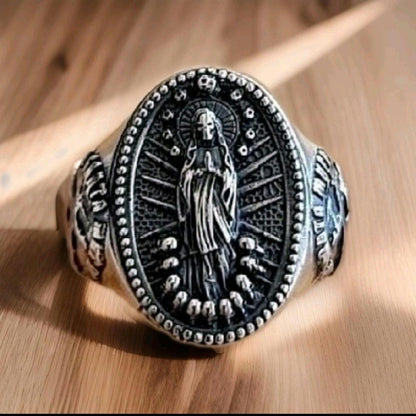 Handmade Santa Muerte Skull Ring: 925 Sterling Silver Gothic Jewelry