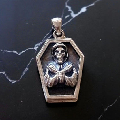 Handmade Sterling Silver Misfits Skull Coffin Pendant - Gothic Horror