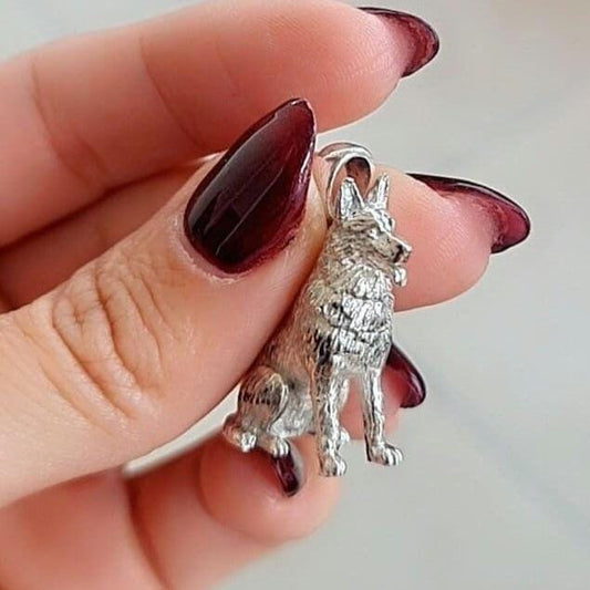Handmade Sterling Silver German Shepherd Pendant: Detailed Dog Figurine