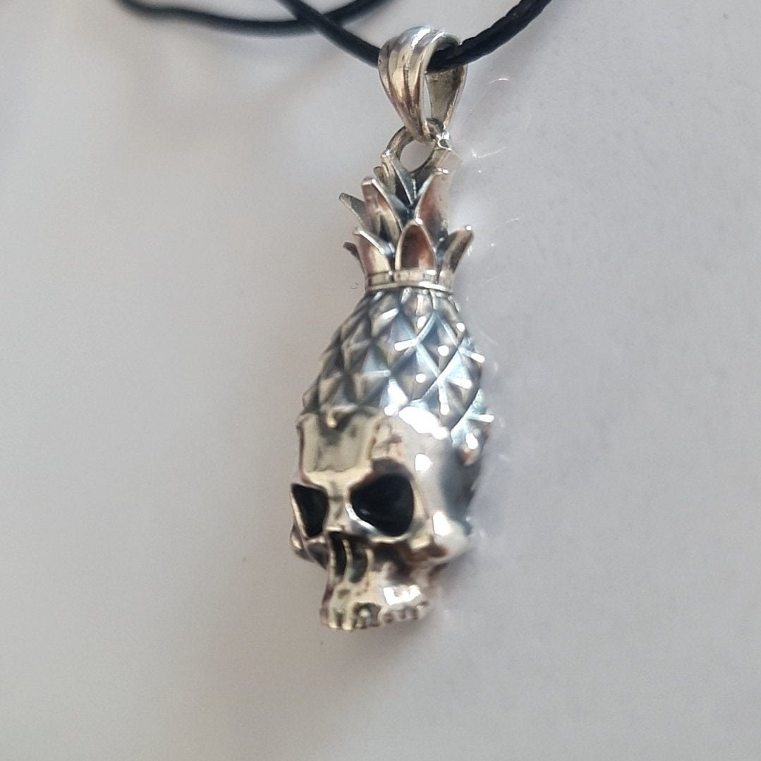 Handmade Gothic Sterling Silver Pineapple Skull Pendant