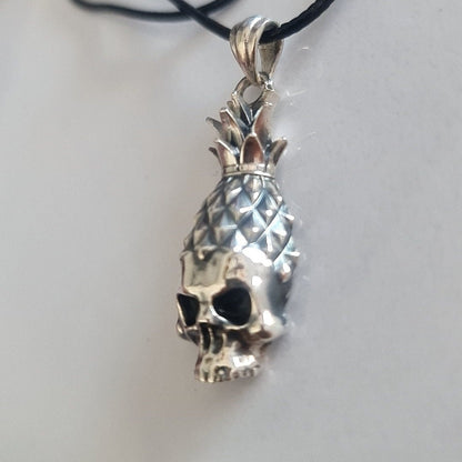 Handmade Gothic Sterling Silver Pineapple Skull Pendant