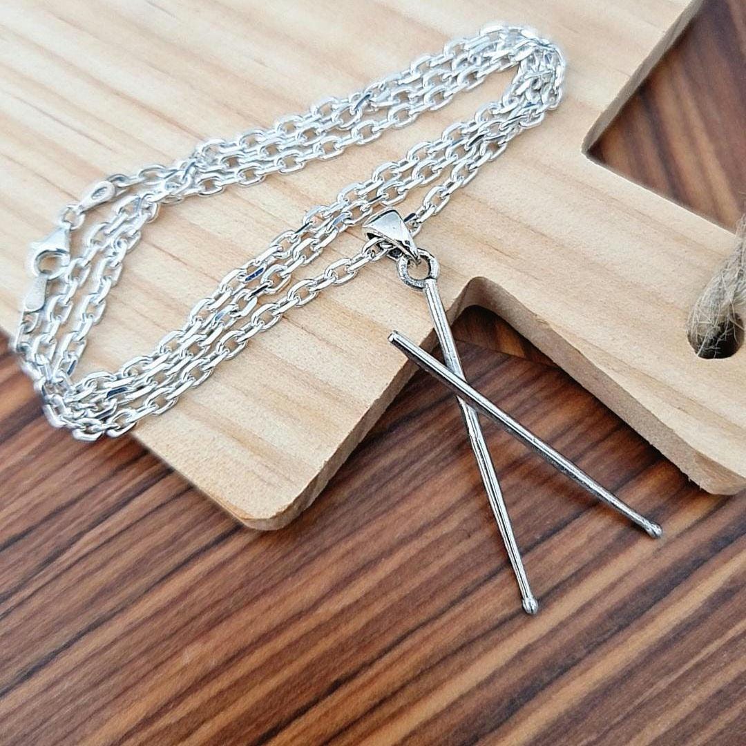 Handmade Sterling Silver Drumsticks Pendant: Rockstar Music Lover Gift