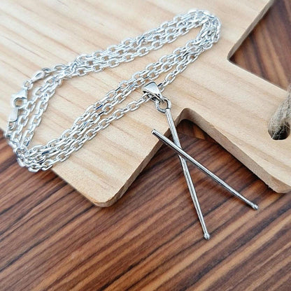 Handmade Sterling Silver Drumsticks Pendant: Rockstar Music Lover Gift