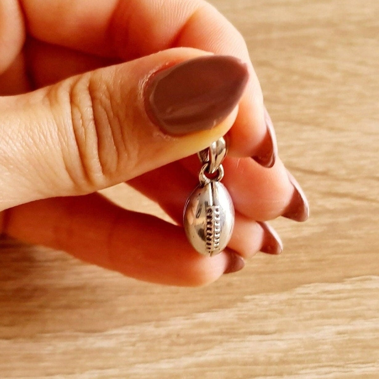 Handmade Sterling Silver Rugby Ball Pendant: Sports Gift