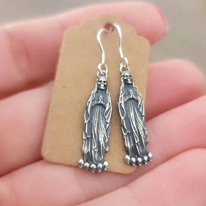 Santa Muerte Dangle Earrings Handmade 925 Sterling Silver - Beautifully Crafted Grim Reaper earrings