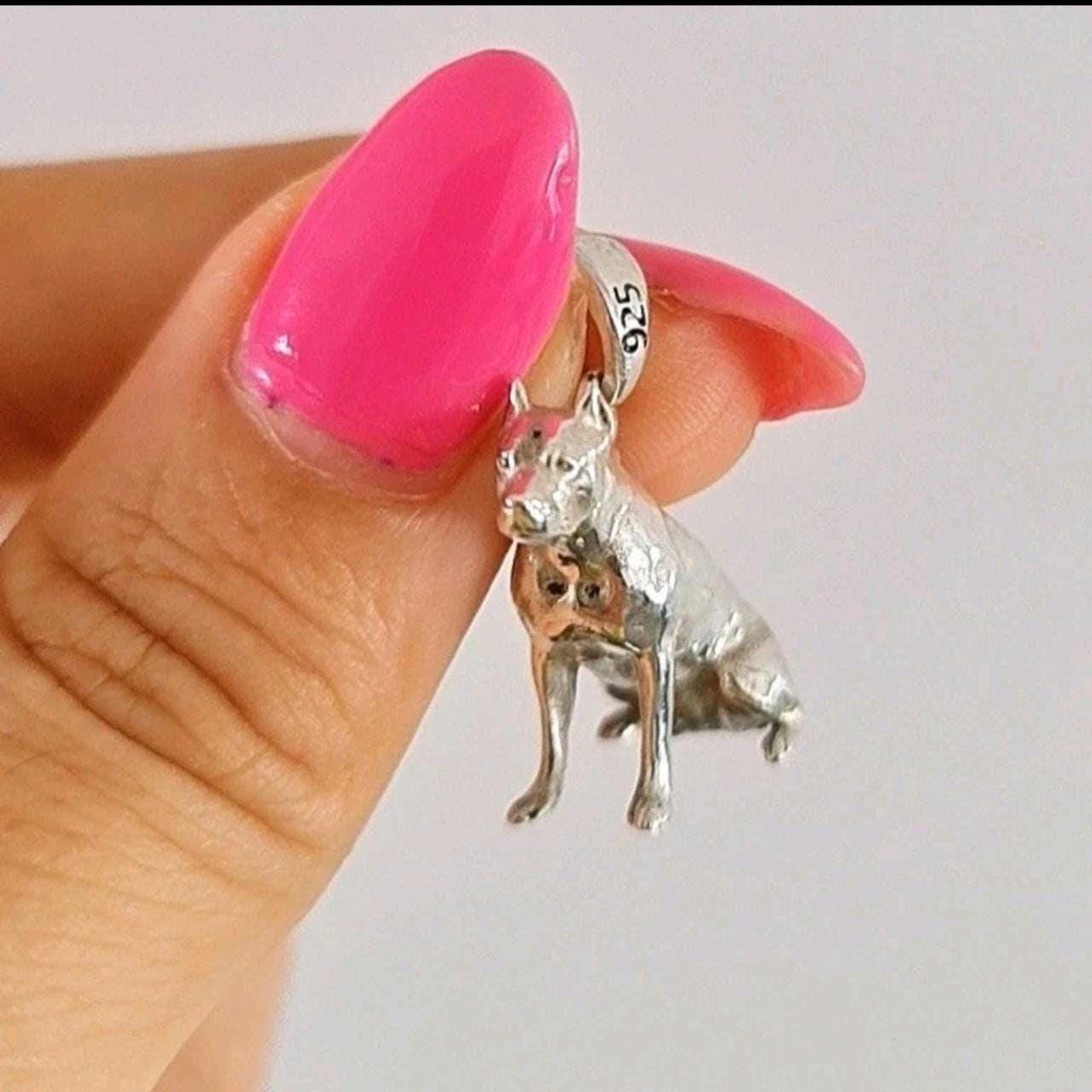 Pitbull  Sterling Silver Solid  figurine Pendant - Pitbull Gift for Lovers of the Breed