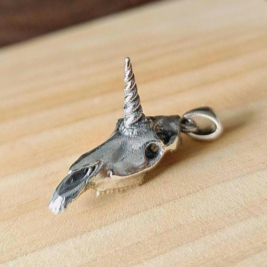 Unicorn Skull Pendant – Sterling Silver  – Mythical Skeleton Jewelry – Enchanted Animal  – Gothic Fantasy Gift