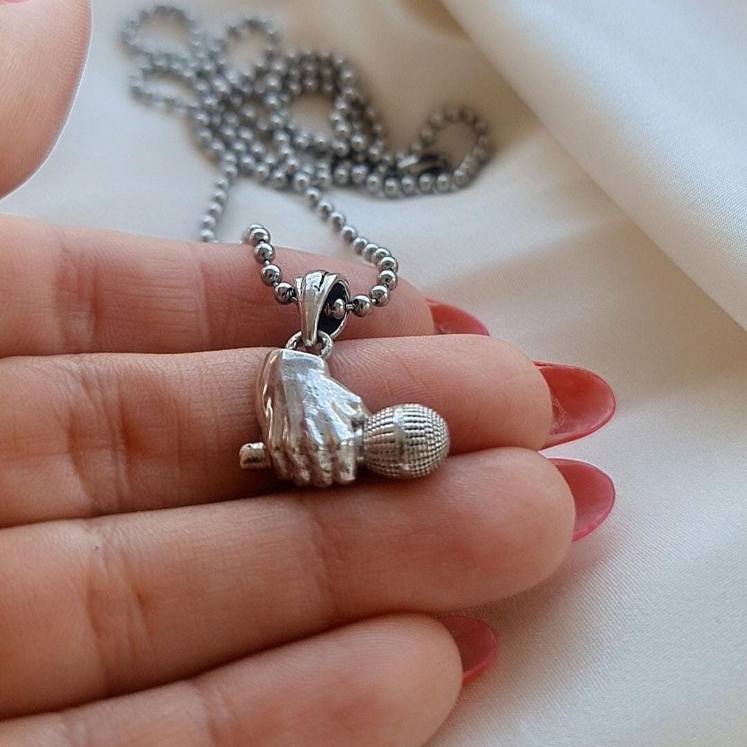 Handmade Sterling Silver Microphone Pendant: Art Deco Music Lover Gift