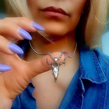 Handmade Sterling Silver Deer Skull Necklace: Gothic Animal Jewelry