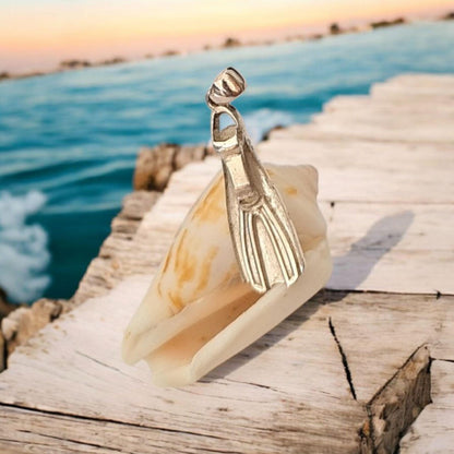 Diver Fin Pendant • Scuba Diving Jewelry • Nautical Ocean Lover Gift • Unisex • Sterling Silver
