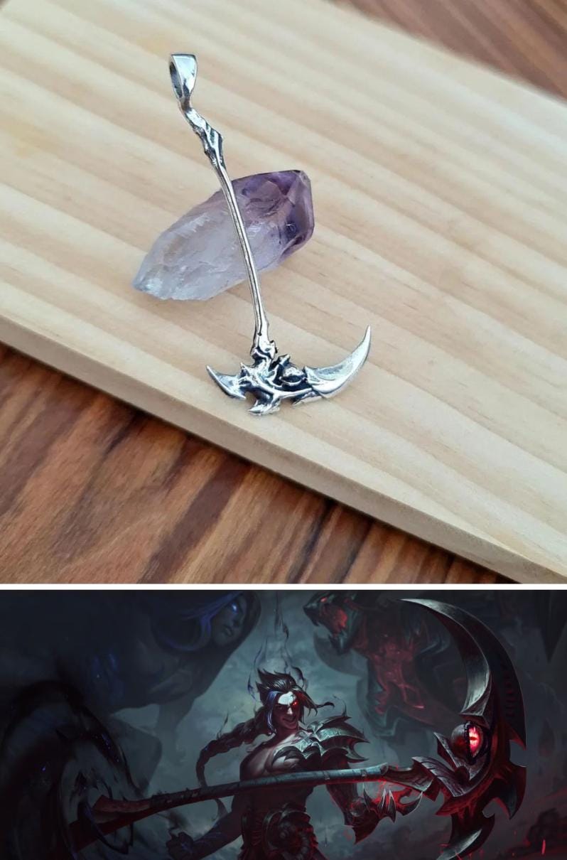 Kayn Scythe Pendant: 925 Sterling Silver LoL Gamer Necklace