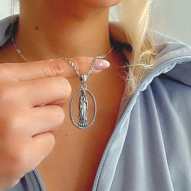 Santa Muerte Pendant with Frame 925 Silver - Grim Reaper Necklace for the Bold & Iconoclastic