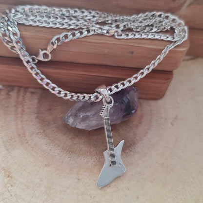 Handmade Sterling Silver Electric Guitar Pendant: Rockstar Jewelry