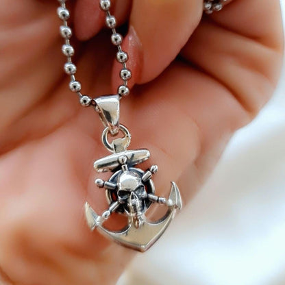 Nautical Anchor with Skull Pendant • Sterling Silver skull Pirate Handmade jewelry