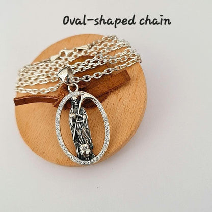 Handmade Silver Santa Muerte Pendant: Gothic Scythe Amulet with Zirconia
