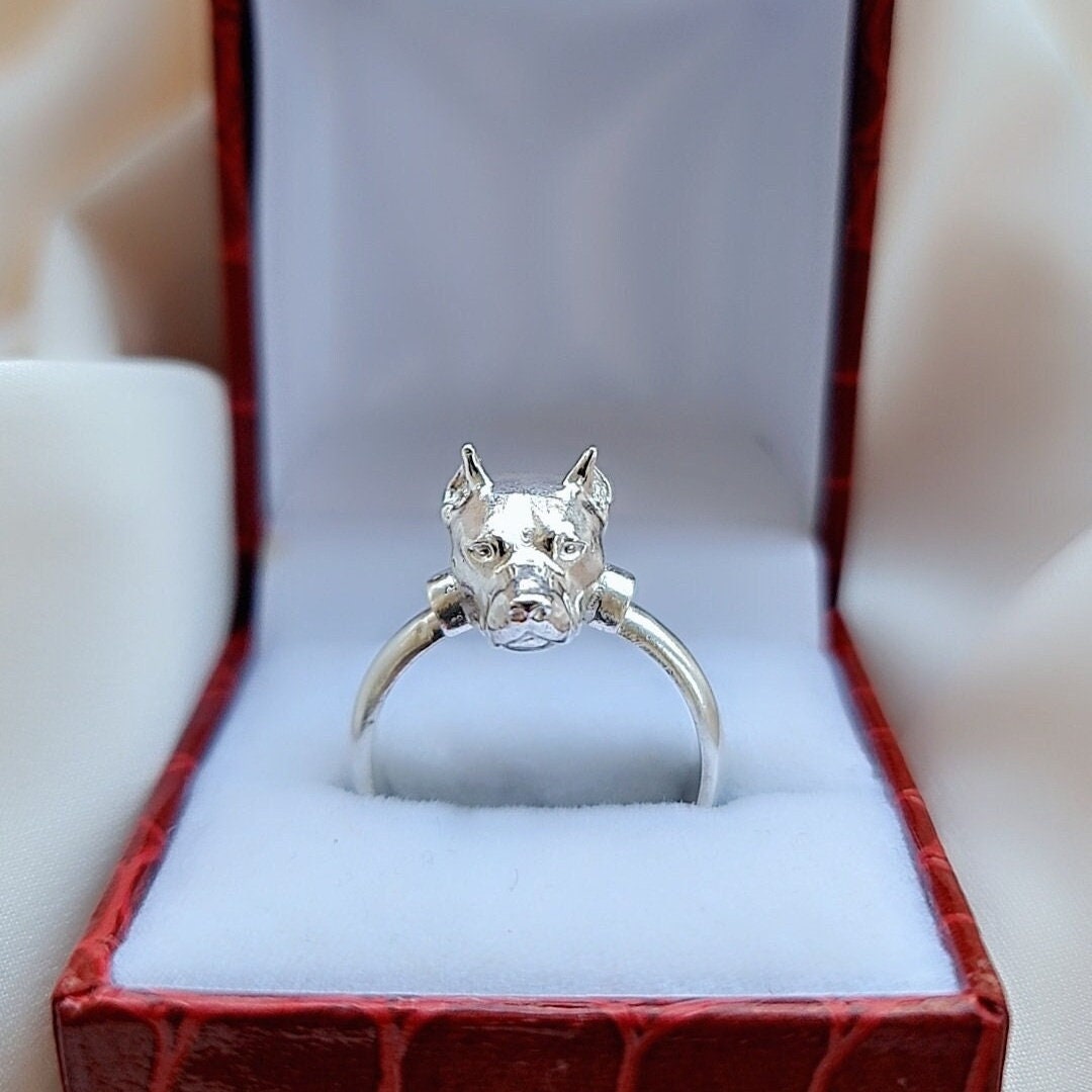 Sterling Silver PitBull Band Ring - Unique Gift for Pit Bull Lovers- Handcrafted