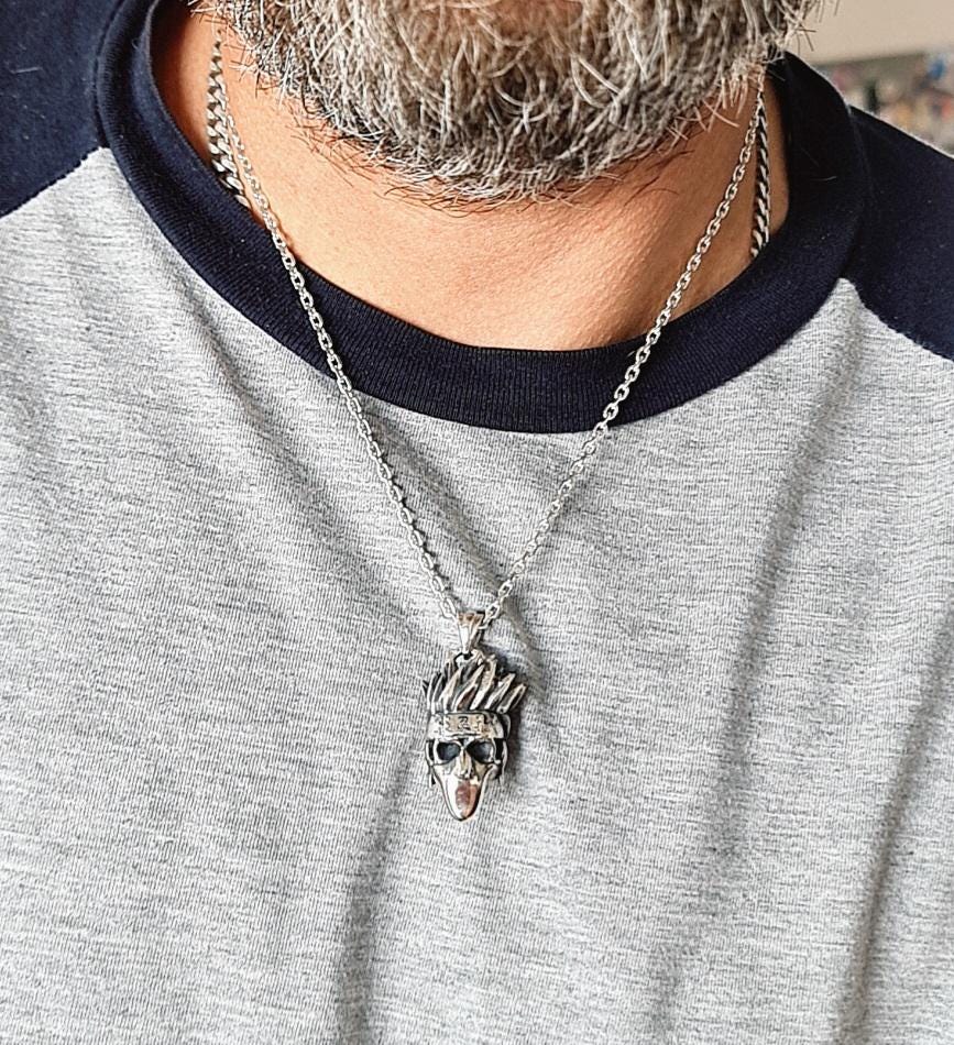 Japanese Masked Ninja Skull Pendant: 925 Sterling Silver Gothic Necklace