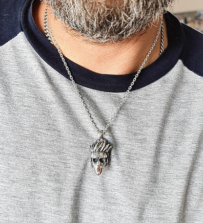 Japanese Masked Ninja Skull Pendant: 925 Sterling Silver Gothic Necklace