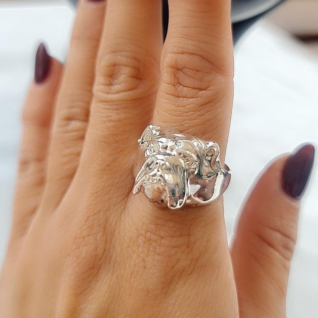 Handmade Sterling Silver English Bulldog Ring: Minimalist Dog Lover Jewelry