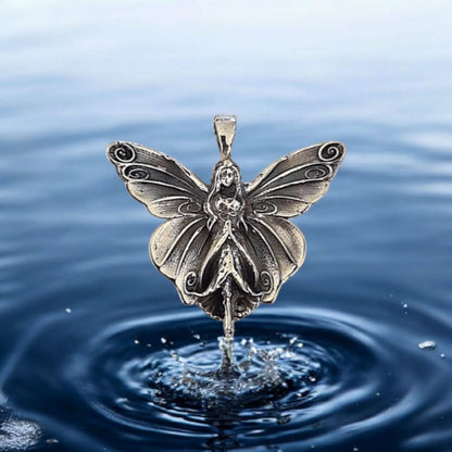 Fairy Necklace  – Silver Faerie Pendant, 45cm PU Cord with Silver Clasp, Fantasy Jewelry, Fairycore Gift for Her