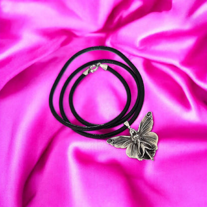 Fairy Necklace  – Silver Faerie Pendant, 45cm PU Cord with Silver Clasp, Fantasy Jewelry, Fairycore Gift for Her