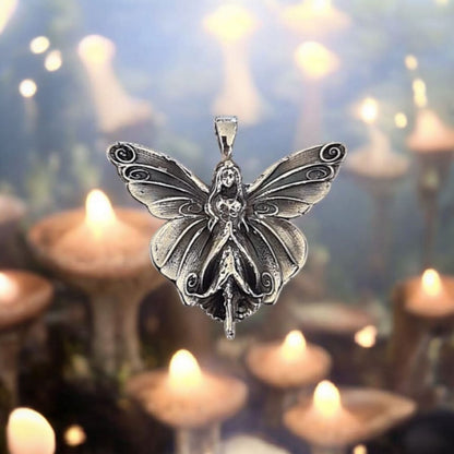 Fairy Necklace  – Silver Faerie Pendant, 45cm PU Cord with Silver Clasp, Fantasy Jewelry, Fairycore Gift for Her