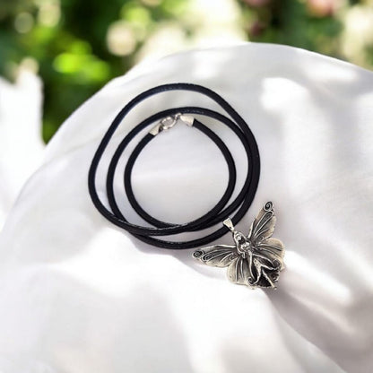 Fairy Necklace  – Silver Faerie Pendant, 45cm PU Cord with Silver Clasp, Fantasy Jewelry, Fairycore Gift for Her
